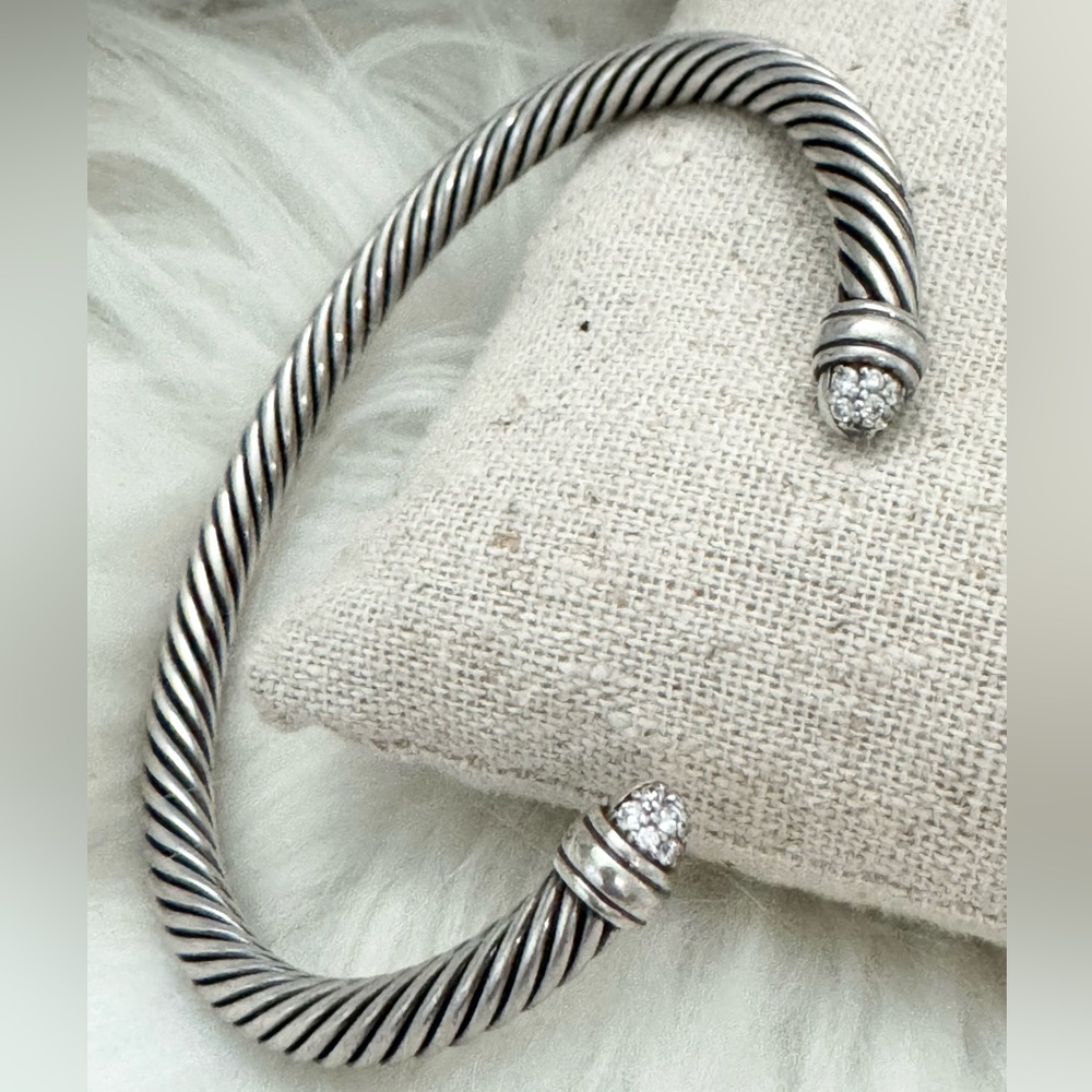 David Yurman 5mm Pave Diamond Dome Cable Cuff Bracelet .925